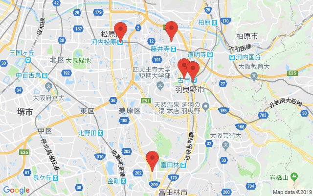 藤井寺の保険相談窓口のマップ